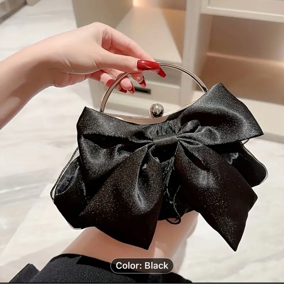 BNIP Adorable Satin Bow Evening bag-Black - Picture 10 of 10